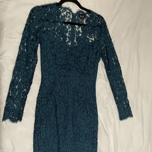 blue bardot lace dress Delaney Lace Midi Dress In Soft Blue